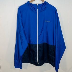 Columbia Center Ridge Windbreaker Blue & Black Colorblock with Hood Size XXL